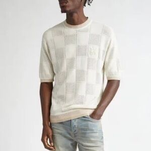 Amiri Checkerboard Open Stitch Silk Blend Knit Top
Short Sleeve Sweater Sz S